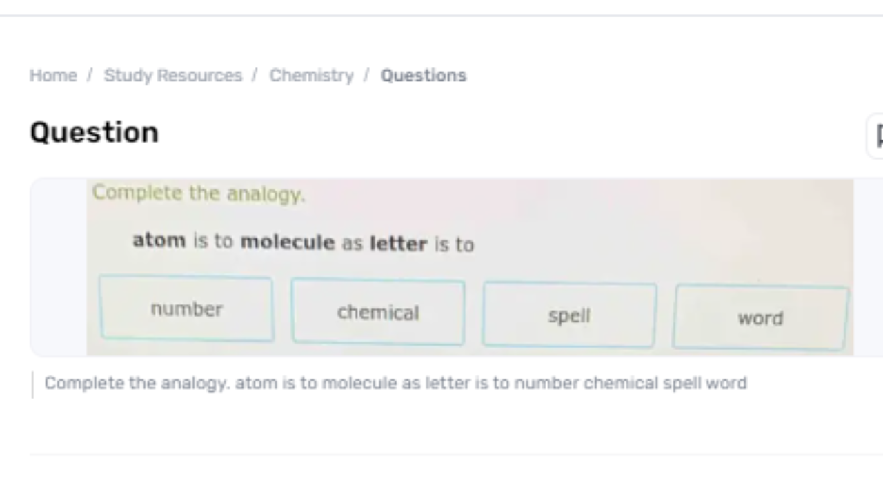 Particle Is To Atom As Letter Is To What?